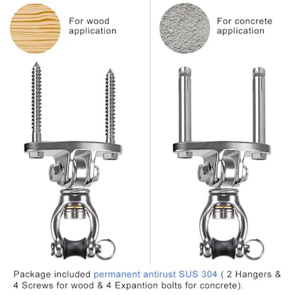 SELEWARE Silent Bearing Swivel Swing Hangers Stainless Steel Swing Hooks Ceiling Mount Bracket for Aerial Yoga Silks Swing Chair Heavy Bag Swing Set Indoor Outdoor Swing 2 Pack - color: 360° Bearing Swing Hanger ( 2 Pack )