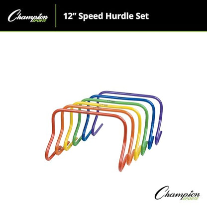 Champion Sports Speed Hurdles – Lightweight Adjustable Agility & Jump Training for Athletes - Speed & Stride Drills, Soccer, Football & Track - style: 12" Assorted (Set of 6 Hurdles)