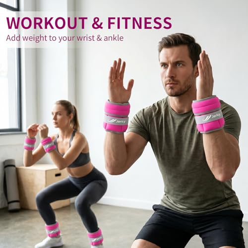 Adjustable Ankle Weights for Women Men A Pair of 1-3/4/5/6/8/10/20LBS - color: Rose Red