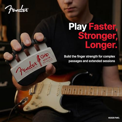 Fender GRIP Hand and Finger Exerciser – Best Ergonomic Finger Strengthener to improve play on all stringed instruments (Guitar, Bass, Violin, etc.) (Tensions: WHITE=5-Lbs; RED=7-Lbs; BLACK=9-Lbs) - color: White
