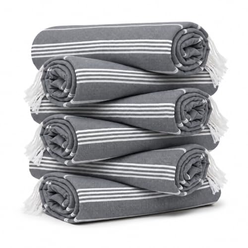 HAVLULAND Turkish Beach Towel Set of 6 Oversized 72x40 100% Turkish Cotton - color: Grey, size: 6 Pack