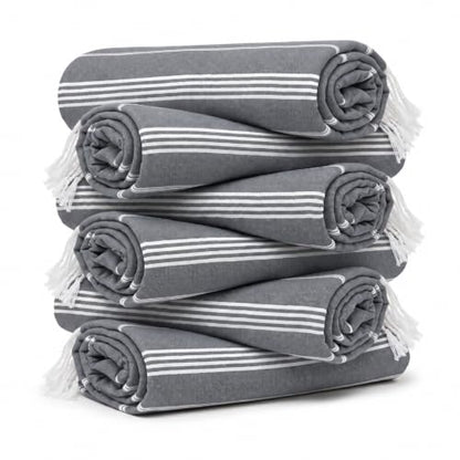 HAVLULAND Turkish Beach Towel Set of 6 Oversized 72x40 100% Turkish Cotton - color: Grey, size: 6 Pack