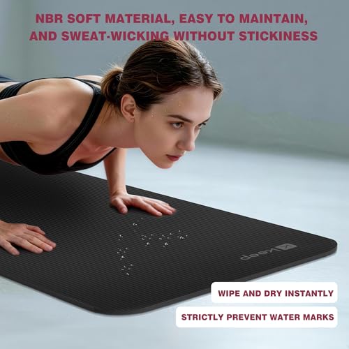 KEEP Extra Thick NBR Yoga Mat for Women & Men, 10mm Thick, 72”x24” Large Exercise Mat with Non-Slip Workout Mat for Yoga, Pilates, Stretching, Meditation – Wide & Cushioned Fitness Mat - color: Black