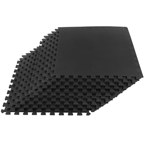 EVA Foam Mat Tiles 12-Pack - 48 SQ FT of Interlocking Padding for Garage, Playroom, or Gym Flooring - Exercise Mat or Baby Playmat by Stalwart (Black) - color: Black