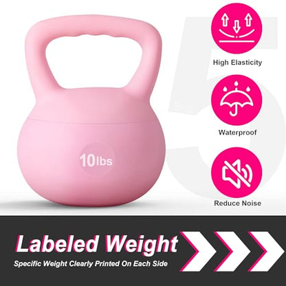 soges PVC One-Piece Kettlebell with Wide Handles, Strength Training Kettlebells 5lb to 35lb Optional for Women of Different Levels, Iron Sand Filled Soft Kettlebell - color: 10lbs - Pink