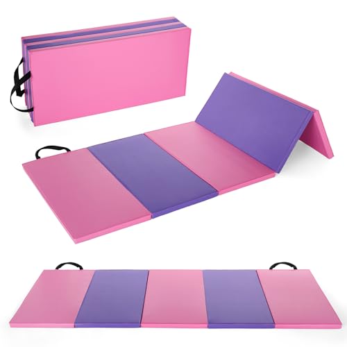 Folding Gymnastics Mat, 6x2 Ft(Four-fold) / 6.2x2.6 Ft(Five-fold)-Thick Portable Exercise and Tumbling Pad for Home Gym/Pilates/Aerobics and Martial Arts Training