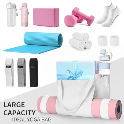 Yoga Bag Set for Women Including Yoga Mat Tote Bag, Booty Resistance Bands, Non Slip Sports Socks Silicone Ties for Pilates Travel Workout Office Home Gym
