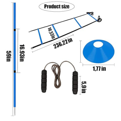 Soccer Agility Training Equipment, 6 Adjustable Soccer Training Agility Poles, 1 Speed Agility Ladder,10 Soccer Agility Cones for Training, 1 Jump Rope + Storage Bag for Youth Soccer Drills