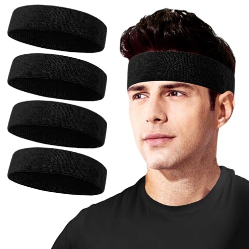 Sweatbands Sport Headbands for Men & Women, 12 Pcs Sweat Head Bands Moisture Wicking Sport Headband Cotton Sweatbands for Basketball, Athletic Exercise, Running - color: Black 4 pcs
