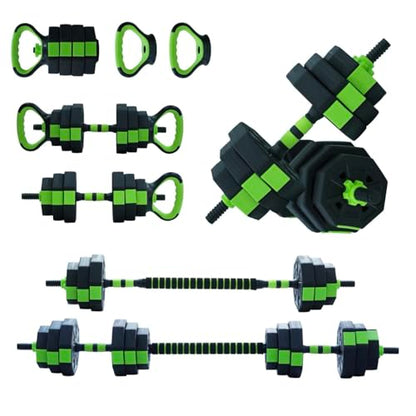 Adjustable Dumbbell Set, 44/66/88 Lbs Free Weight Dumbbells Set, 4 in 1 Dumbbells Set Used As a Kettlebell, Barbell, Push Up Stand, Exercise & Fitness for Home Gym, Black & Green