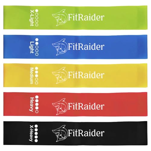 Fit Raider Resistance Bands Set (5 Pack) - Heavy Duty Natural Latex Loop Bands for Legs & Glutes - Workout, Yoga, Pilates & Physical Therapy - Home Gym Fitness