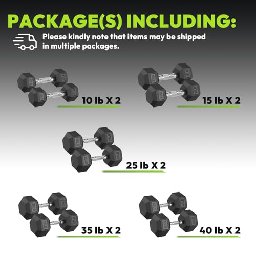 HANDBODE Rubber Coated Hex Dumbbell Set, 90-640 lb - size: 250 lb Set (Pair of 10, 15, 25, 35, 40 lb)