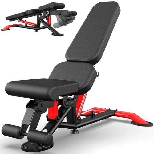 Commercial Adjustable Weight Bench, 1800LBS Heavy Duty Workout Bench for Home Gym Strength Training, Removable Leg Holder for Flat/Incline/Decline Sit Up & Full Body Workout - color: Black_Y170