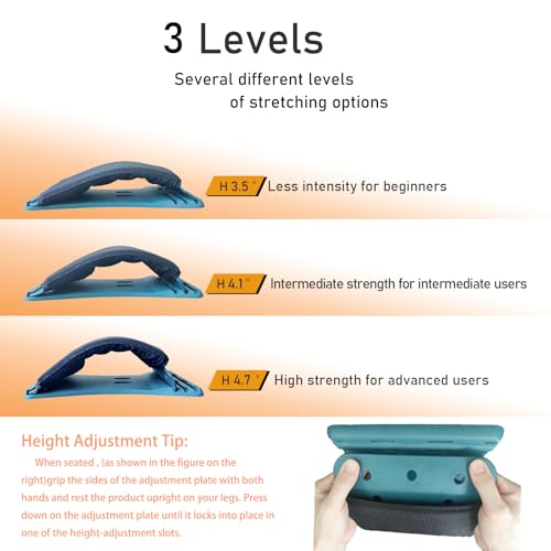 Adjustable Back Stretcher for Tension Relief - 3-Level Spine Support Board with Ergonomic Curve, Lumbar Cushion & Non-Slip Pad (Black) - color: Black