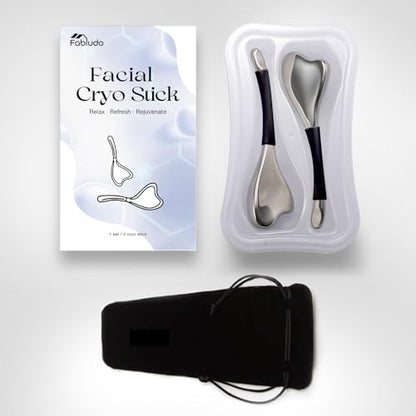3-in-1 Cryo Gua Sha Facial Tools, Ice Roller Globes for Women Face and Eyes Massager, Unbreakable Stainless Steel Face Sculpting Skin Care Tools, Esthetician Supplies with Carry Case