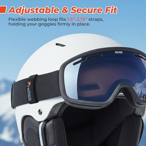 Ski Helmet Goggle Strap Retainer, Adjustable Hook & Loop Clip with 3M Adhesive, Fits 1.5”-2.75” Straps, 2 Pack - size: 2 PC