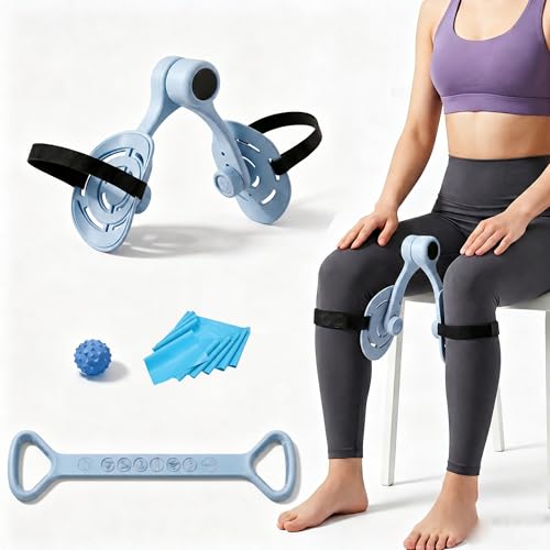Thigh Trainerfor Men & Women,360°Adjustable Pelvic Floor Muscle Trainer, Inner Thigh Exerciser with Massage Ball Set，Resistance Bands for Working Out,Home Fitness Equipment for Hip, Leg, Arm