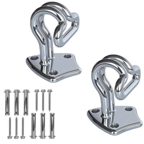 Heavy Duty Hammock Hooks & Swing Hanging Kit 1100LB Capacity - Ceiling Hooks for Porch Swing, Hammock Chair, Yoga Swing - IncludesMounting Hardware, Anchors - Indoor/Outdoor Use (2, Silver)