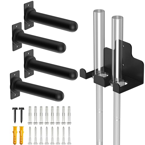 Wall Mounted Weight Plate Holder, 4 Pack, with 1 Pack Barbell Hanger