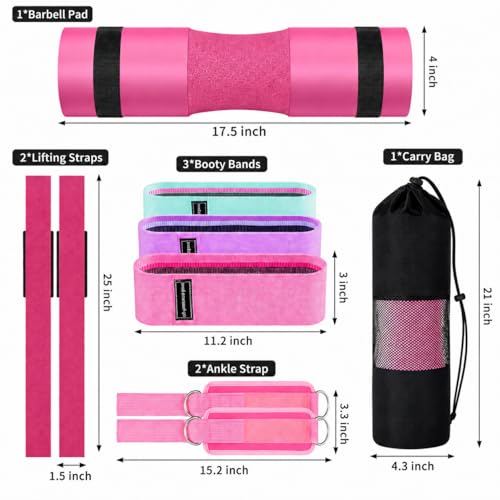 SINYWAY 10 PCS Barbell Pad Set for Squat,Hip Thrust Pad Workout Foam - color: Pink