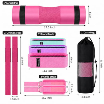 SINYWAY 10 PCS Barbell Pad Set for Squat,Hip Thrust Pad Workout Foam - color: Pink