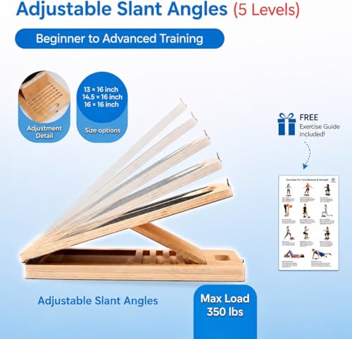 3-in-1 Slant Board for Calf Stretching, 180°/360° Adjustable Balance Board & Wobble Board with Training Poster, Squat Wedge, 5 Angle Wooden Incline Board, Physical Therapy, Home Gym Fitness