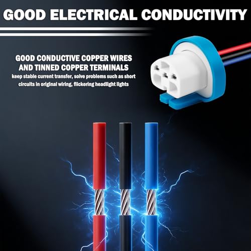 2PCS Headlight Wiring Harness Ceramic,3-Pin 9007 9004 HB1 HB5 Headlight Connector Plug for Replacement of Old Damaged,Universal Plug & Play Headlights Socket Car Accessories