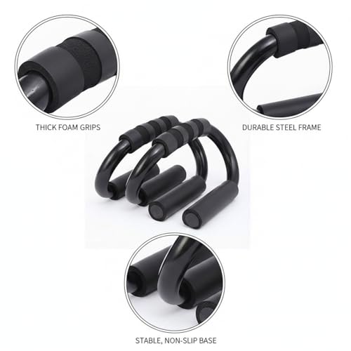S-Shape Push Up Bars with Foam Grips, Steel Frame Wrist-Friendly Stands for Home Gym Strength Training (1 Pair)