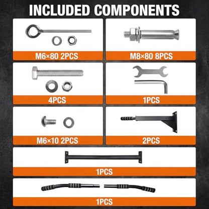 Wall Mounted Pull Up Bar, 4 Grip Positions, 2 Suspension Anchors