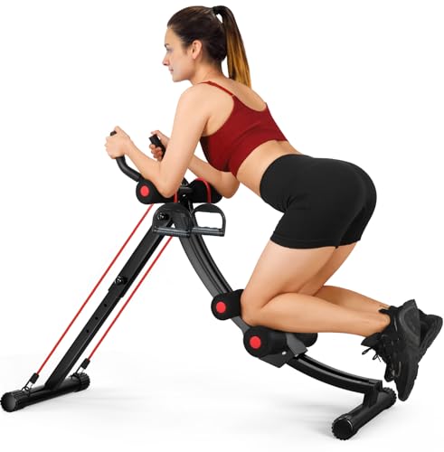 Ab Workout Equipment, Ab Machine for Women, Adjustable Core Abdominal Exercise Fitness Equipment, Foldable Waist Trainer Ab Crunch Home Gym Systems for Beginners - style: Black Single-Track