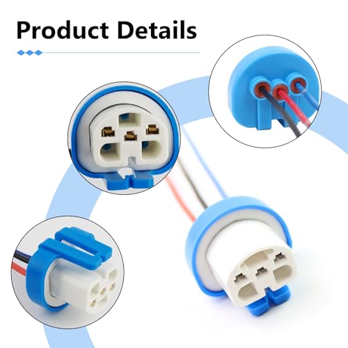 2 PCS Car 9007 Fog Light Socket Wire Harness Connector, High-Temperature Resistant 9007 9004 HB1 HB5 Wiring Harness, 3 Pin Ceramic Pure Copper Connector Plug, for Most Cars (Blue)