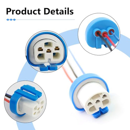 2 PCS Car 9007 Fog Light Socket Wire Harness Connector, High-Temperature Resistant 9007 9004 HB1 HB5 Wiring Harness, 3 Pin Ceramic Pure Copper Connector Plug, for Most Cars (Blue)