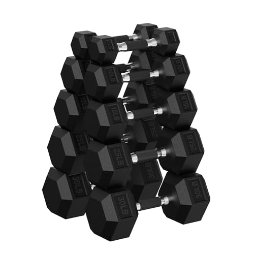 Hex Dumbbell Sets, 90-640 lb Rubber Encased Exercise & Fitness Dumbbells Set, Hand Weight for Strength Training, Weight Dumbbells - size: 170 lb Set (Pair of 5, 10, 15, 25, 30 lb)