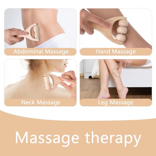 Abeillo 3Pcs Wooden Hand Massage Roller, Muscle Roller Stick, Manual Wood Therapy Massage Tools Massager Roller, for Relaxes Thigh, Leg, Hands Full Body Muscle Men Women