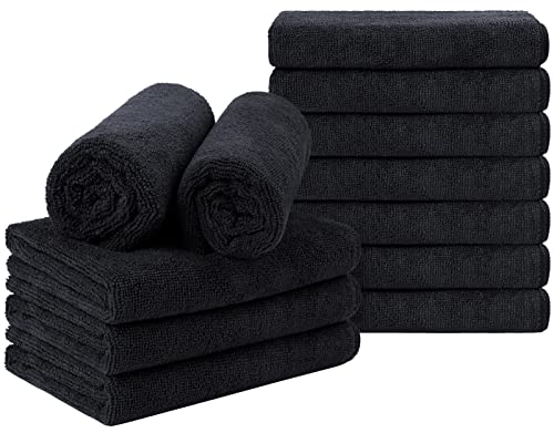 Orighty Black Salon Towel, Pack of 12 (Not Bleach Proof, 16 x 29 Inches) Super Soft and Absorbent Microfiber Hair Salon Towels for Salon, Hand, Gym, Bath, Spa and Home Hair Care