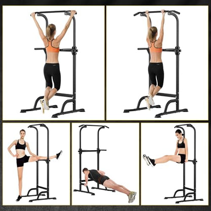 Power Tower Pull Up Bar, Workout Dip Station for Home Gym, Portable Pull-up Bar Station Station with 10 Gears Adjustment, Strength Training Fitness Equipment, Bearing 330LBS Black