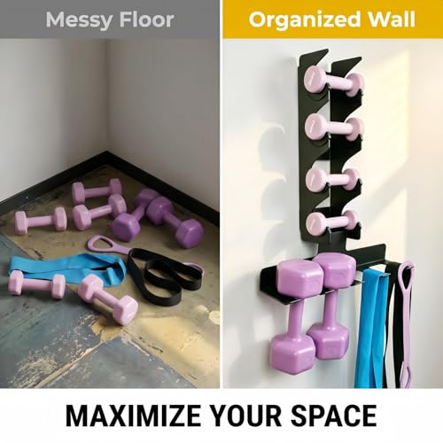 Wall Mounted Dumbbell Rack,Multi-Purpose Gym Equipment Storage Rack, Hanger for Home and Pro Gym Storage for Exercise Bands,dumbbell, Jump Ropes, Chains, Lifting Belts Wait (Black)