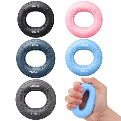 5pcs Grip Strength Trainer Hand Grip Strengthener Rings Fingers Exerciser Silicone Rings Hand Gripper for Muscle Training Sports Rock Climbing Athletes Finger Workout Stress Relief