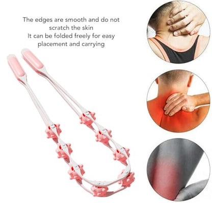 Manual Back Massage Roller Rope, Handheld Massage Ball Roller Anti Cellulite Massage Roller, Fascia Roller Manual Massage Strap for Back Neck Shoulder Waist Leg Muscle Exercise Massage Roller (Orange)