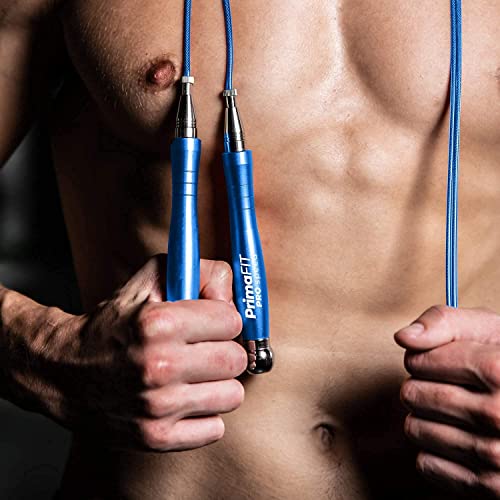 Jump Rope Pro Speed Skipping Rope Adjustable Adult Jumping Rope Weighted Aluminium Handles for Double Dutch Boxing Workout Crossfit Exercise Fitness Spare Cable Weights Protectors Carry Bag - color: Blue