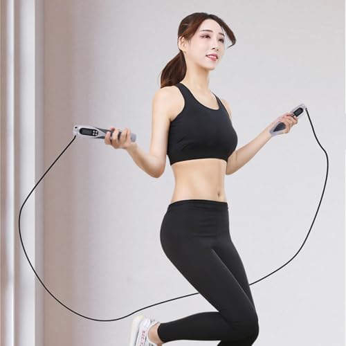 Electronic Counting Jump Rope Weighted Steel Cable Skipping Rope for Workout Fitness Training with Digital Counter Suitable and Gym Exercise (black)