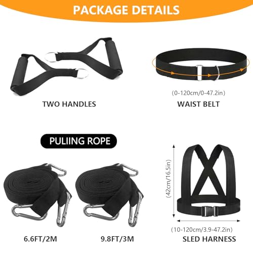 Sled Harness for Pulling, 6pcs Adjustable Shoulder Belt with 2 Rope 6.6ft and 9.8ft Push Equipment for Outdoor Indoor Full Body Workout to Improve Strength Agility Focus Men and Women
