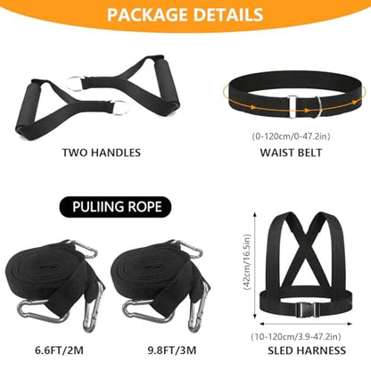 Sled Harness for Pulling, 6pcs Adjustable Shoulder Belt with 2 Rope 6.6ft and 9.8ft Push Equipment for Outdoor Indoor Full Body Workout to Improve Strength Agility Focus Men and Women