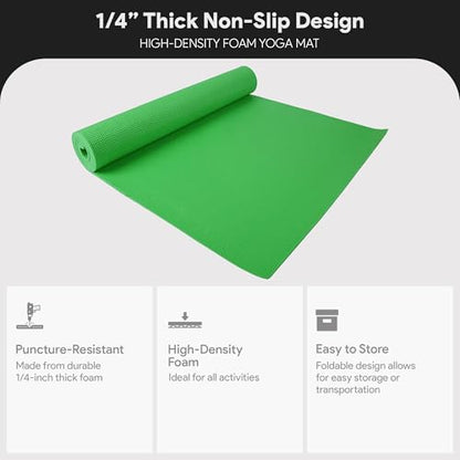 Fitvids All Purpose 1/4-Inch High Density Anti-Tear Exercise Yoga Mat with Carrying Strap, Multiple Colors - color: Green