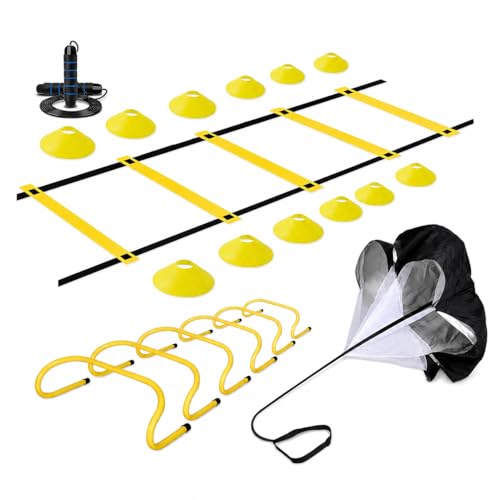 Qianly Agility Training Set, Speed Training Set with Ladder, Cones, Hurdles & Parachute, Athletic Gear for Football Basketball - style: Speed And Agility Training Set