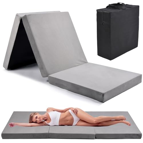 Memory Foam Foldable Mattress, Trifold Floor Bed Mattress with Dust Cover, Portable Waterproof Camping Pad Mat, for Outdoor Sleeping, Foldable, for Travel Truck Bed Tent