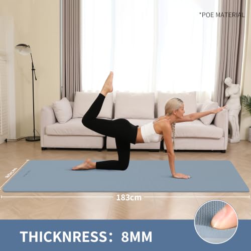 Extra Wide & Thick 8mm Yoga Mat, 72"x31.5" - color: Haze Blue