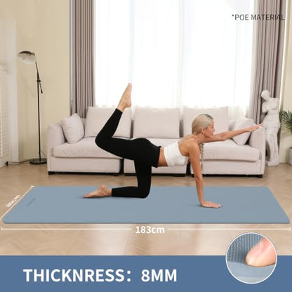 Extra Wide & Thick 8mm Yoga Mat, 72"x31.5" - color: Haze Blue
