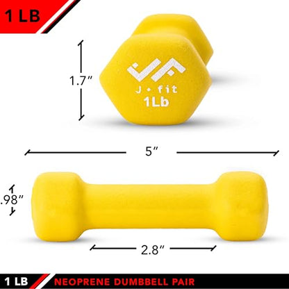 JFIT Dumbbell Pairs or Sets – Neoprene & Vinyl Coated Hand Weights for Home Gym, Strength Training, Aerobics, Cardio Exercise and Fitness - size: 1 lbs (Pair), style: Dumbbell Pair