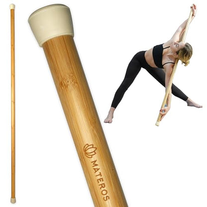 Materos 5ft Yoga Stick Made from Natural Bamboo - Yoga Dowel, Mobility and Exercise Stick for Workout, Stretching, Flexibility, Balance, Physical Therapy | Posture Correction | Lightweight & Sturdy